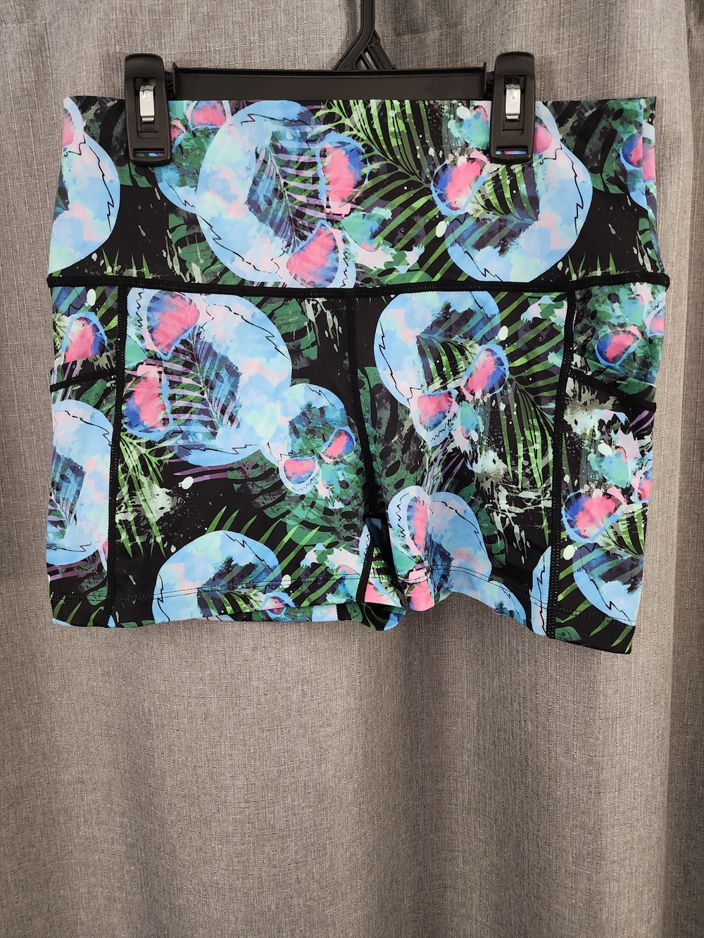 Athletic Skort with Tropical Skull Print - Black, Blue, Pink, Green